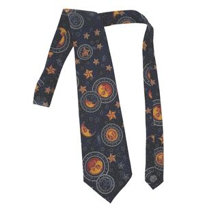 Beans McGee Celestial Zodiac Sun Moon Stars Mens Tie Black Polyester Made in USA